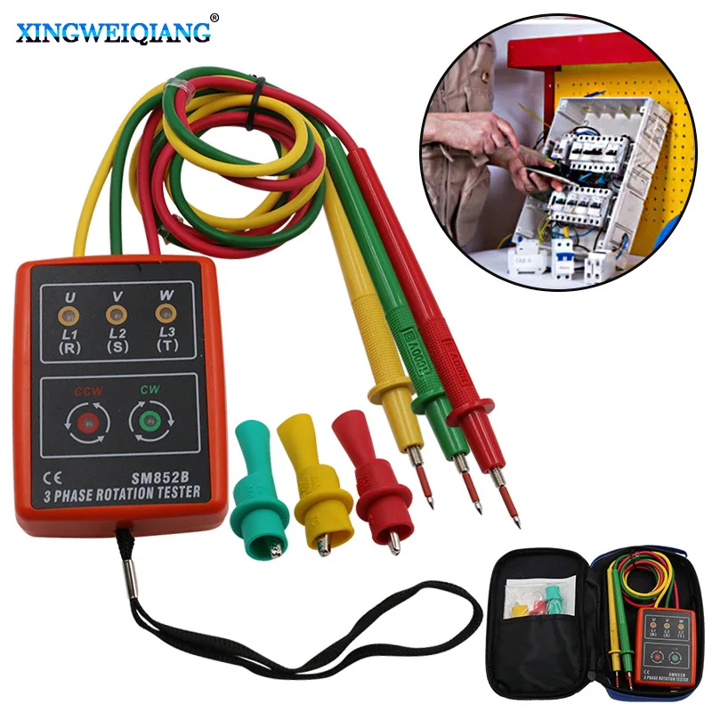 Portable Three-Phase AC Phase Sequence Tester SM852B Meter Current Voltage Detector