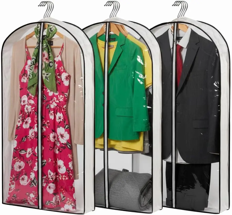 

Прозрачные пластиковые подвесные пакеты для одежды с 4-дюймовыми вставками для хранения, для костюмов, пальто - 24 x 40 x 4 дюйма, 3 шт.