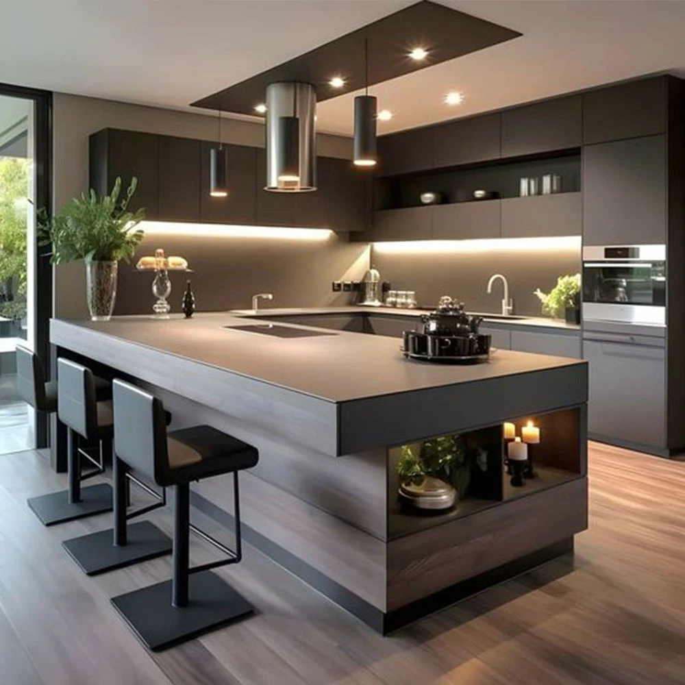 Kitchen Cabinet,Modern Modular Island Table With Solid Wood,Melamine Board MDF Kitchen Cabinets,Eco Friendly Flame