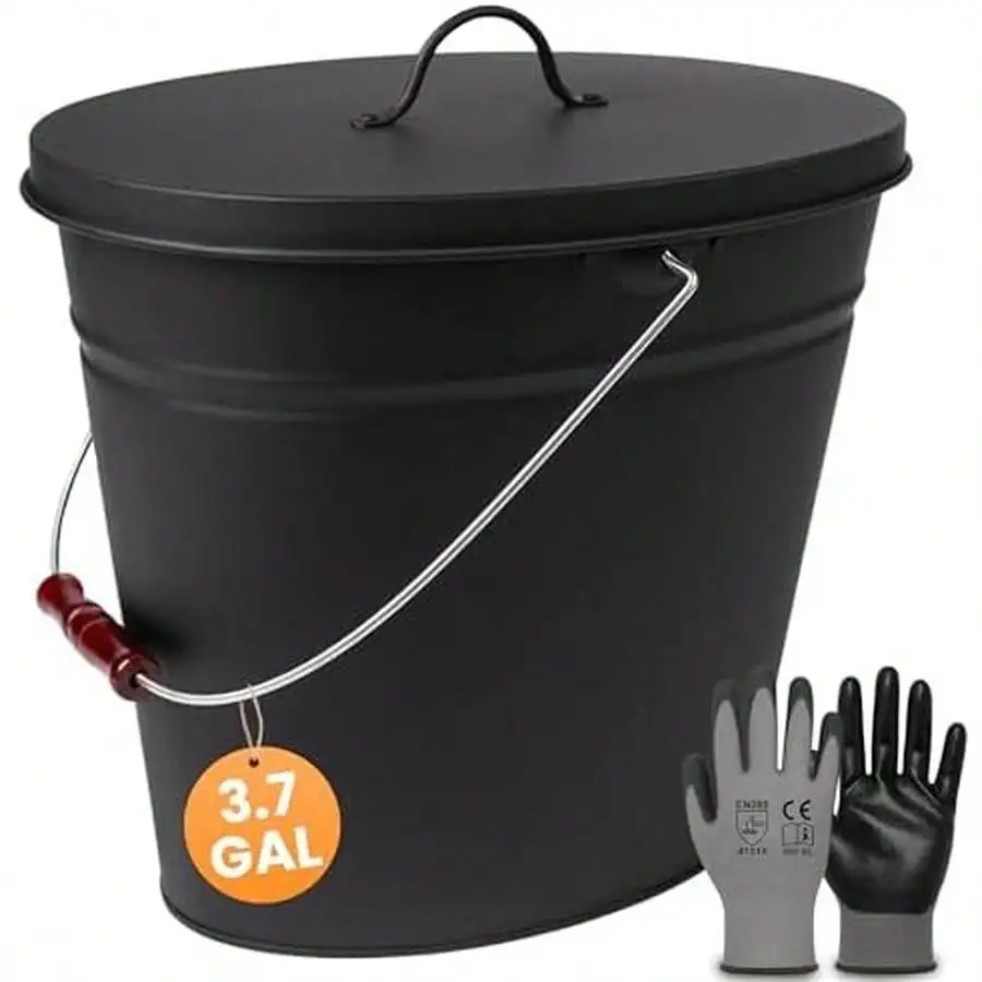 

Пепельница Vesuvio 3.7 GAL – черная, овальная, с крышкой и перчатками – большая, 15 л – огнестойкая, из оцинкованной стали с порошковым покрытием