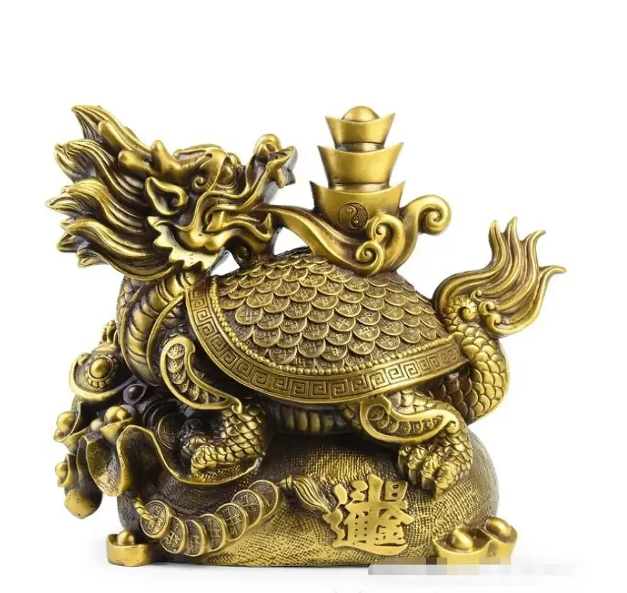 Pure brass dragon turtle ornament, making a fortune every day. Head turtle home decoration for the living room, attracting weal