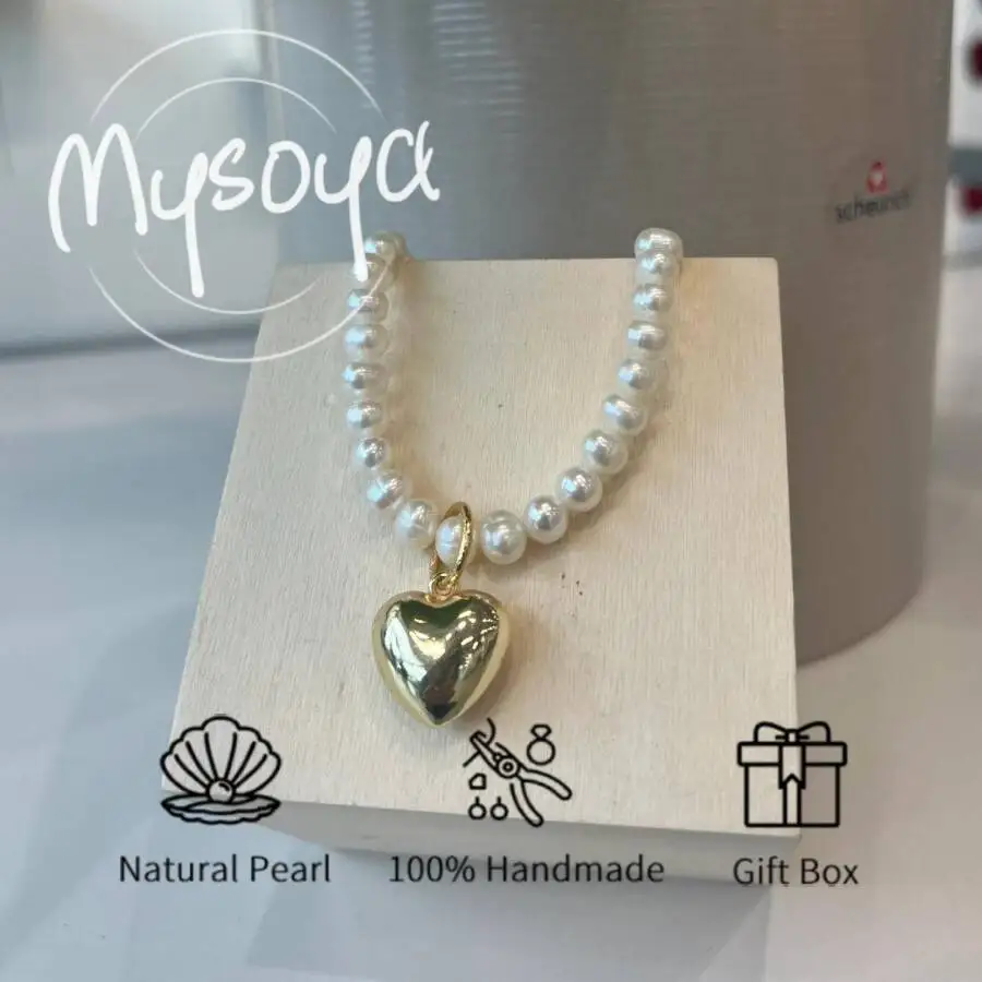 

Ожерелье MYSOYA из белого пресноводного жемчуга с подвеской в форме сердца, жемчужины 6-7 мм, подарочная коробка, подарок на день рождения, свадебное украшение, подарок для него/нее