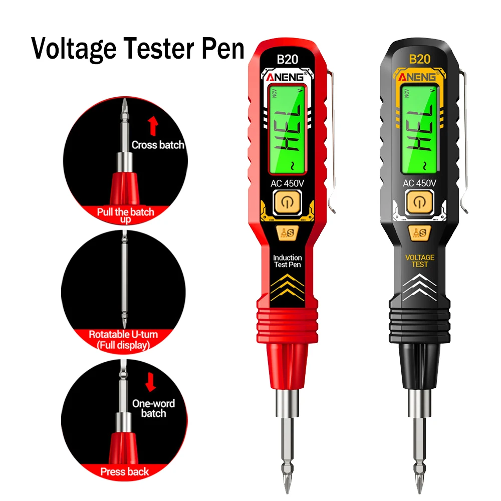 Dual-use Voltage Tester Pen ANENG B20 Double Head Insulated Slotted Cross Pen Screw Driver Repair Meter Hand Tools