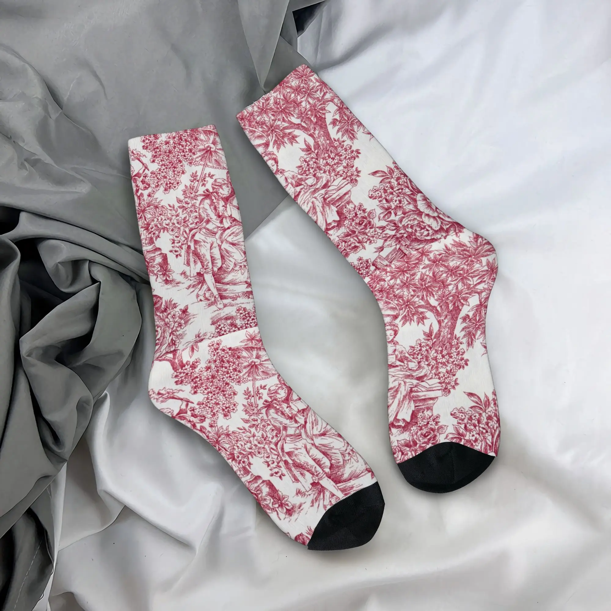 

Custom Vintage French Toile De Jouy Motif Pattern Men's Crew Socks Unisex Fashion 3D Printed Dress Socks