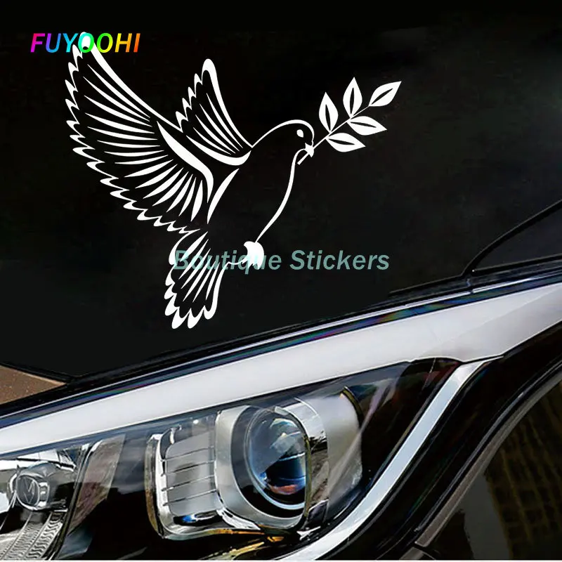 FUYOOHI Funny Stickers Creative Dove of Peace with Olive Branch Birds Car Sticker Windshield Motorcycle Laptop Decoration Decals