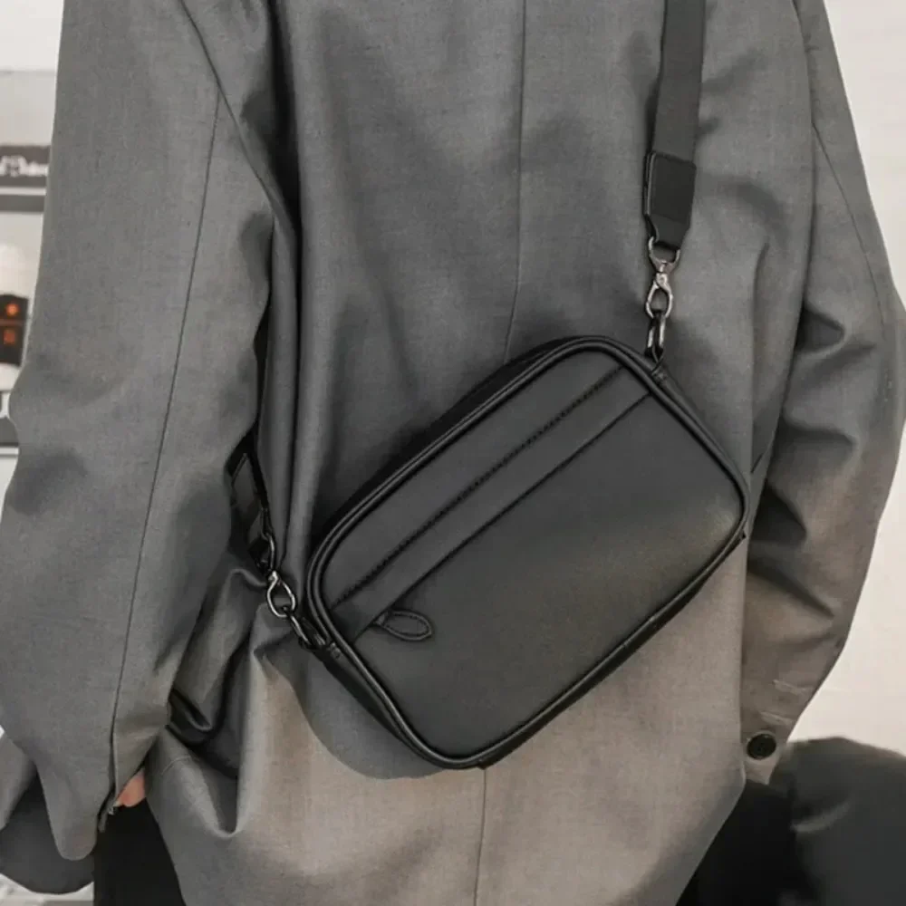 Luxury Business Shoulder Bag for Men Design Plaid PU Leather Messenger Bag Crossbody Bag Casual Zipper Small Square Sling
