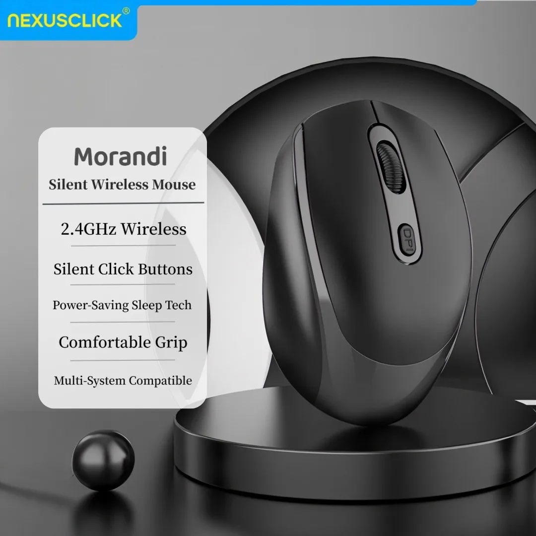 Mouse Sem Fio Bluetooth NexusClick, Mouse Silencioso Alimentado por Bateria 1600DPI Óptico para Jogos para PC Laptop Computador MacOS
