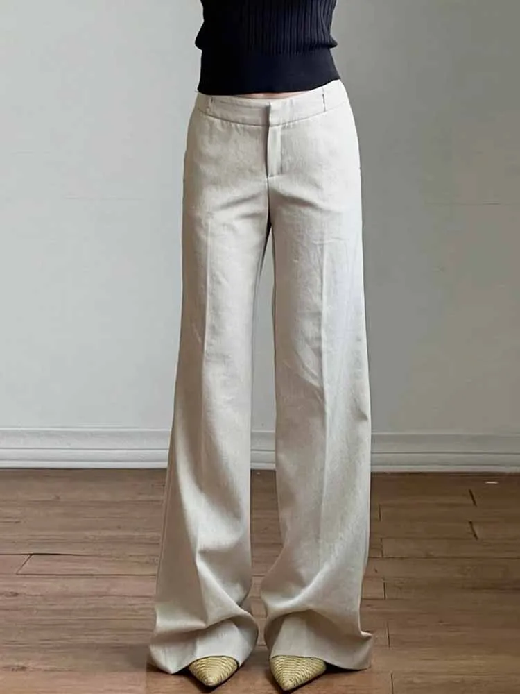 

BKQU повседневные брюки с низкой талией, женские винтажные мешковатые широкие брюки Y2K, новинка 2025, элегантные офисные женские прямые брюки для костюма