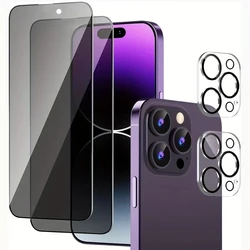 2Pcs  For iPhone 11 12 13 14 15 Pro Max 14 15 Plus Privacy Screen And Camera Lens Protector Pack - Glossy 9H Glass Shield