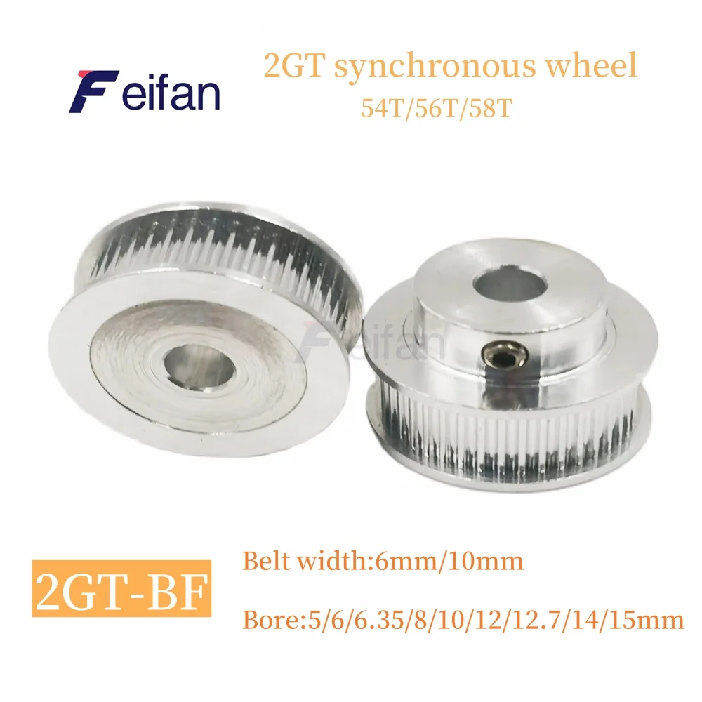 

3D Printer Parts GT2 Timing Pulley 2GT 54T/56T/58T Tooth Teeth Bore 5/6/6.35/8/10/12~15mm ,Synchronous Wheels Belt Width 6/10/mm