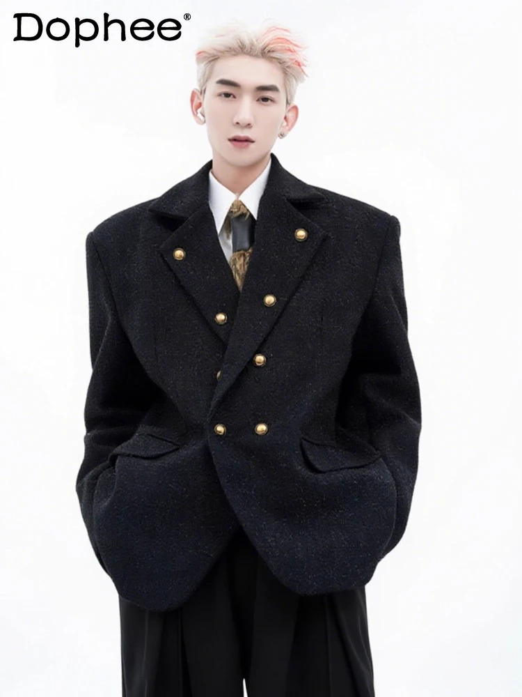 

Мужские осенние новые свободные стильные трендовые куртки 2024, высококачественные металлические пуговицы с подкладкой на плечах, пальто с воротником, маленькие ароматные куртки