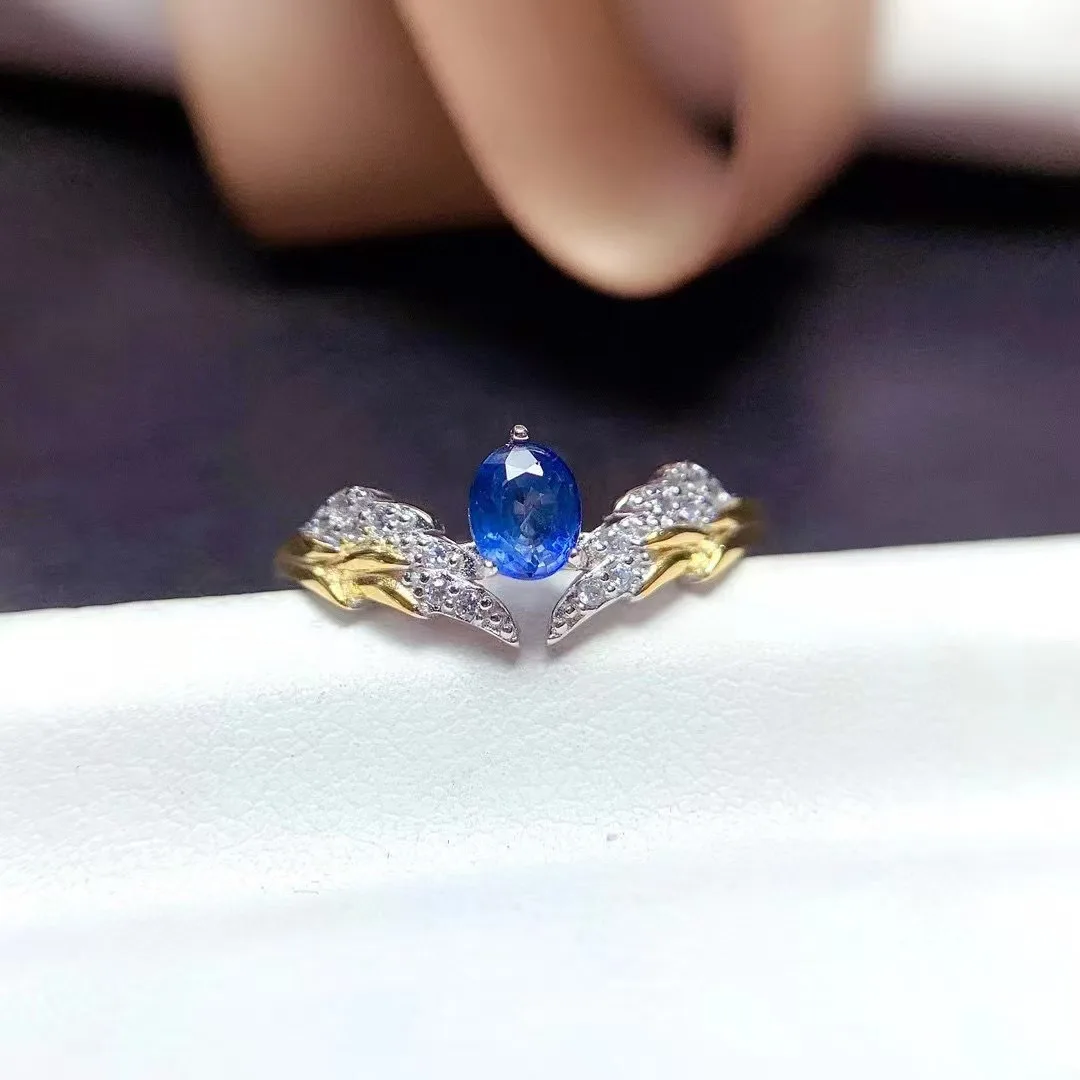 Exquisite Temperament Natural Sapphire Ring S925 Silver Charming Blue Gemstone Ladies Trendy Fine Jewellery