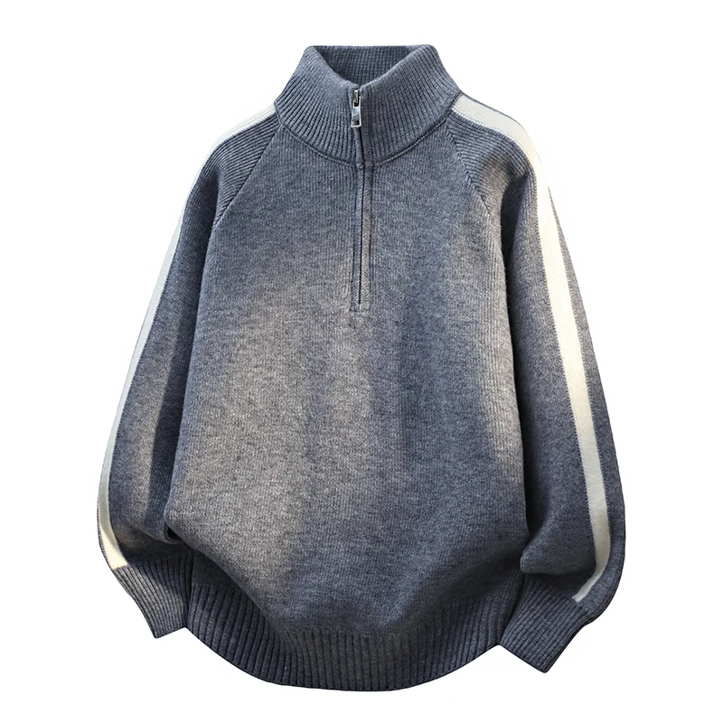 

Утепленный вязаный свитер на молнии для мужчин, американский повседневный ретро-свитер с высоким воротником, мужская верхняя одежда для осени и зимы