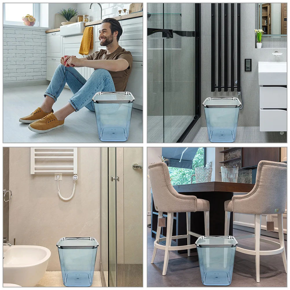 

Transparent Large Trash Can 15L Deep Gray Electroplated Rim PP Material Kitchen Bathroom Garbage Bin Home Office Sturdy Waste