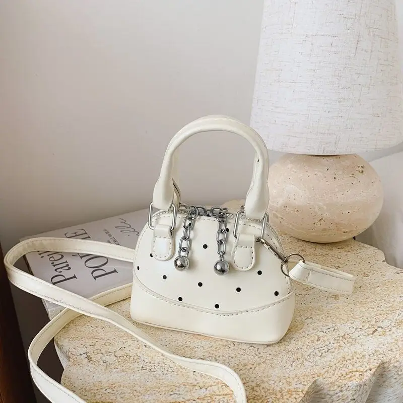 White Sliver Black Pink Red Mini Polka Dot Dome Bag Kids Girls Glossy Patent Chain Charm Crossbody Handbag Purse Cute Princess