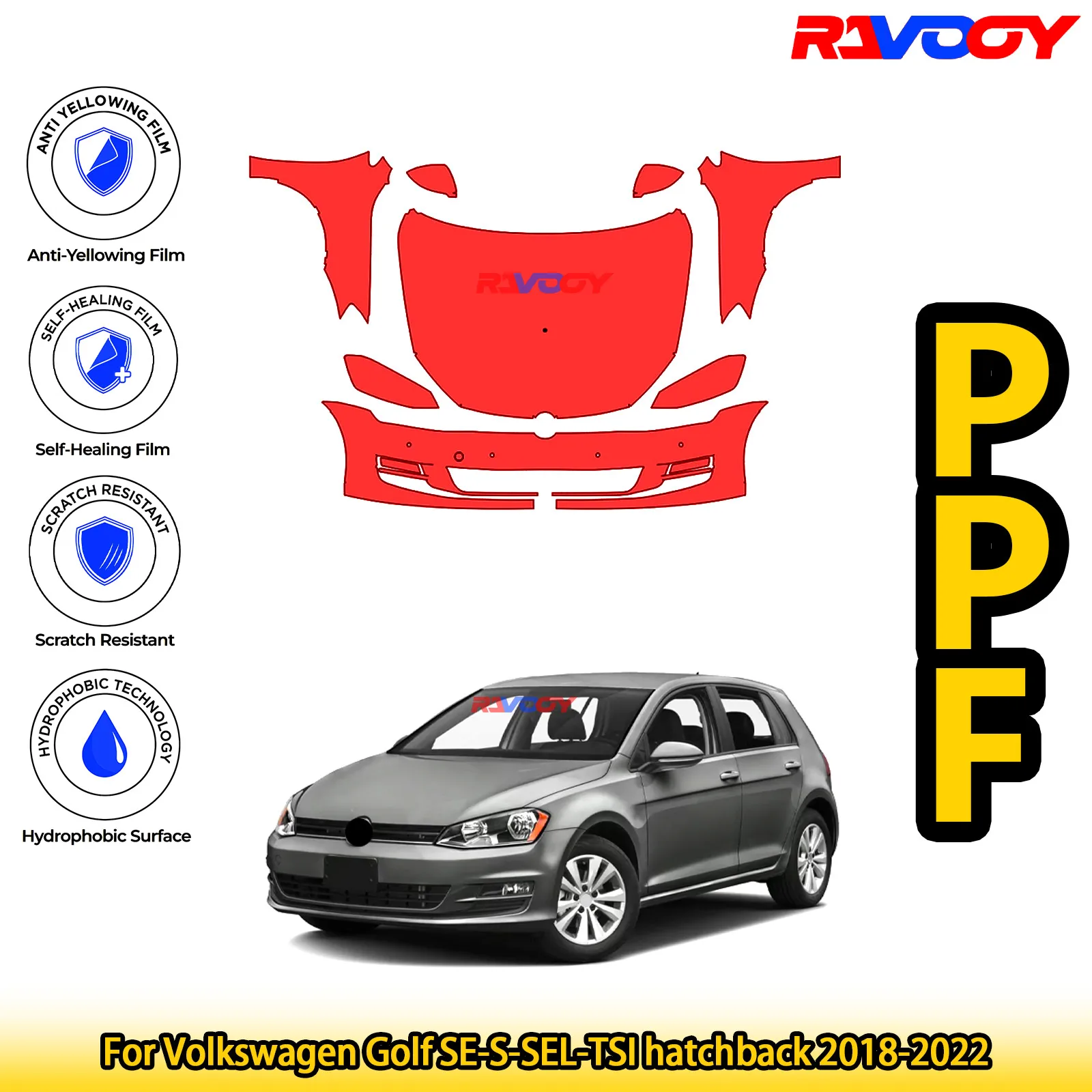 

Для Volkswagen Golf TDI 4Door 2015-2017 глянцевая матовая черная предварительно вырезанная передняя защитная пленка PPF Kit