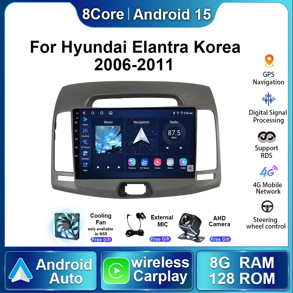 

4G 8 + 128G Android 15 авто радио для Hyundai Elantra Korea 2006 2007-2011 автомобильная электроника стерео Carplay навигация GPS плеер
