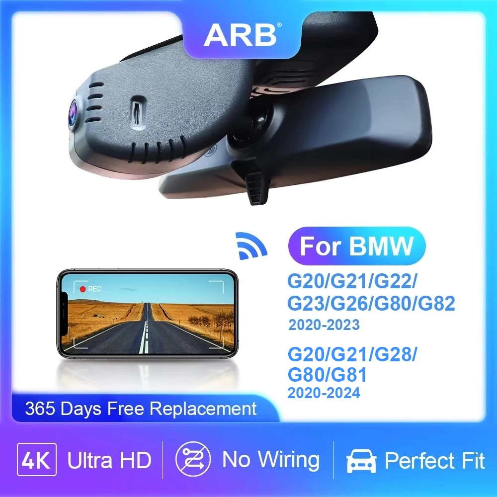 ARB 4K WiFi Dash Cam para BMW Série 3 G20 G21 e 4 séries G22 G23 G26, M3 G80, M4 G82, G28 G81, estilo OEM com gravação em loop