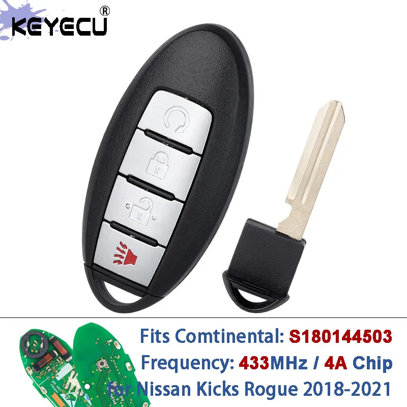 KEYECU S180144503 KR5TXN1 434MHz PCF7953M 4A Chip Keyless-go Smart Remote Key Fob for Nissan Kicks Rogue 2018 2019 2020 2021