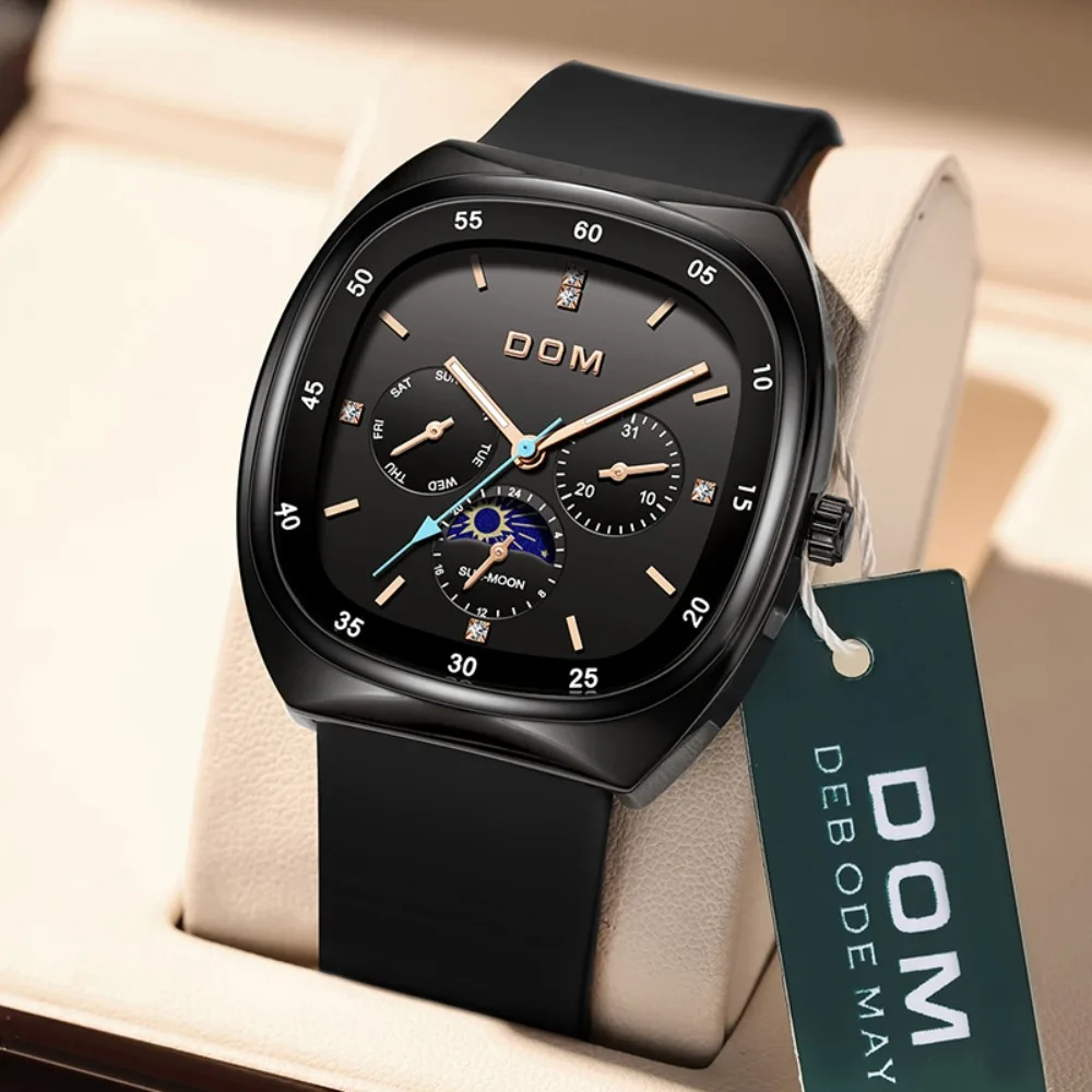 

DOM 176BL Модные роскошные кварцевые женские часы Водонепроницаемые светящиеся часы с календарем и фазой Луны для женщин Relojes Para Damas Часы