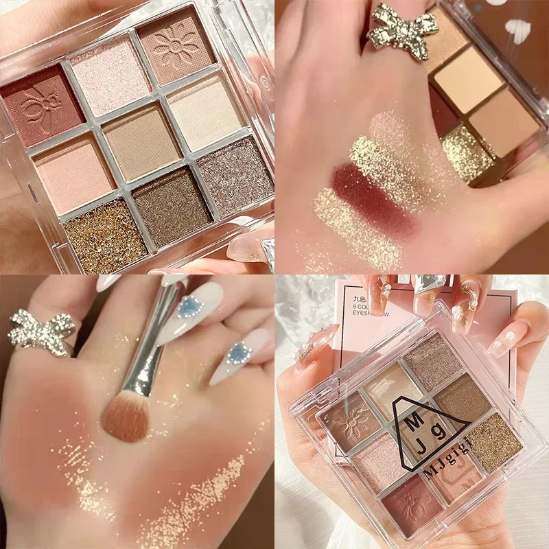 Paleta Cieni do Powiek z Brokatem 9 Kolorów Primer do Cieni Wodoodporny Nude Pigment do Powiek Matowy Błyszczący Matowy Puder do Makijażu Oczu Zestaw