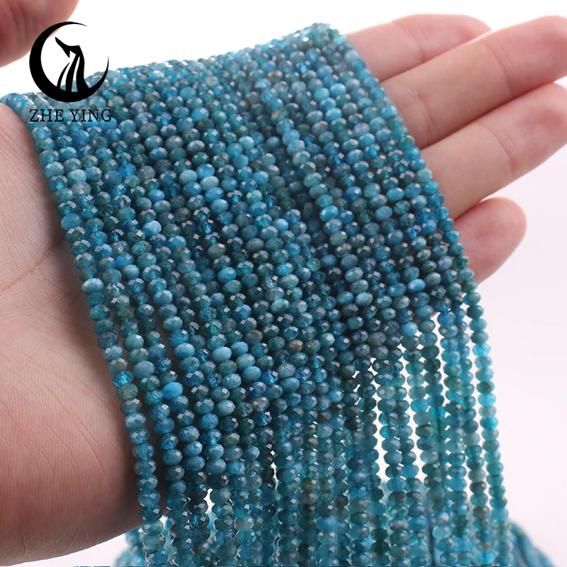 Zhe Ying 100% Natural Apatite Beads 3x4mm Faceted Small Stone Beads for Jewelry Making DIY Necklace Bracelet 15inch