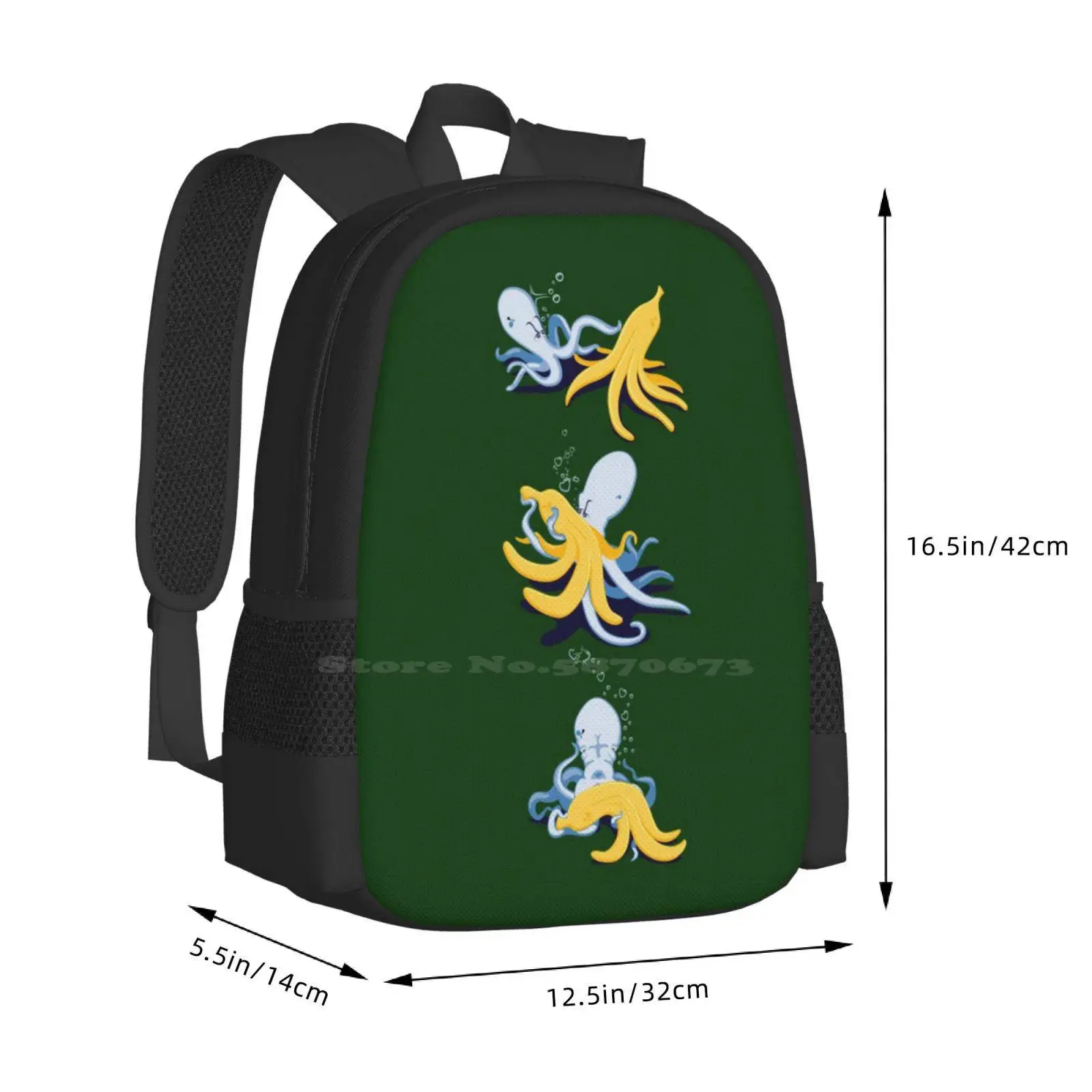 Peelings Hot Sale Schoolbag Backpack Fashion Bags Love Banana Octopus Funny Hilarious Comedy Yellow Blue Sea Creatures Fruit