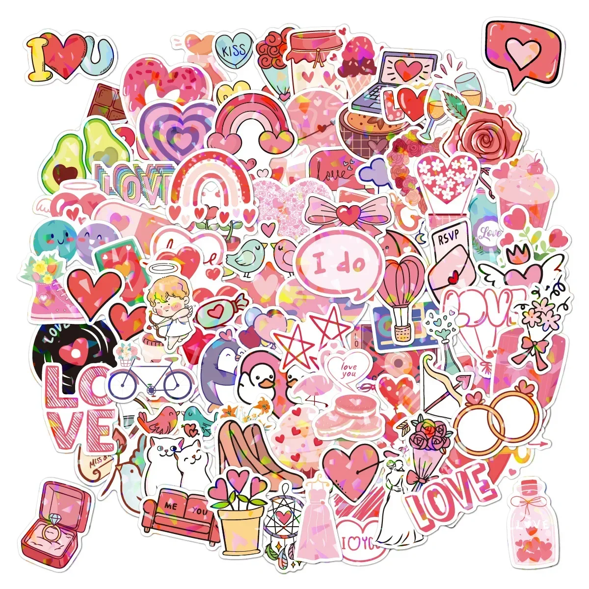 50/100pcs Love Theme Pink Stickers for Woman Waterproof Reusable Stickers Water Bottle Mobile Phone Decoration