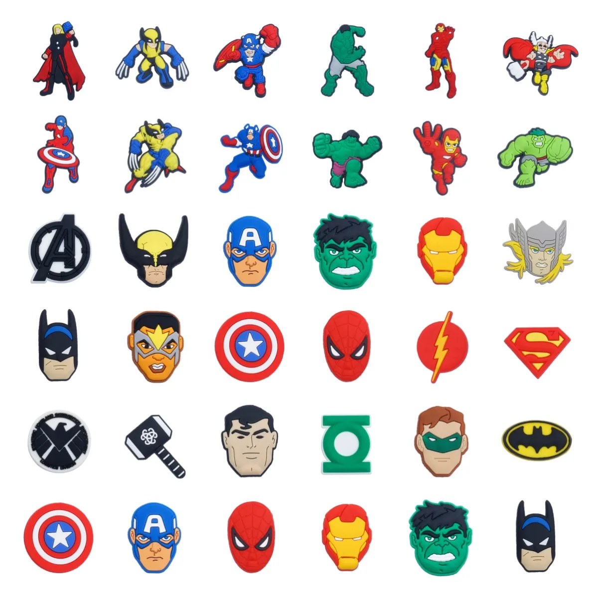 Avenger mix 50pcs  Charms Shoe Decorations PVC Accessories Fit Clog Shoes  Wristbands Party Gifts