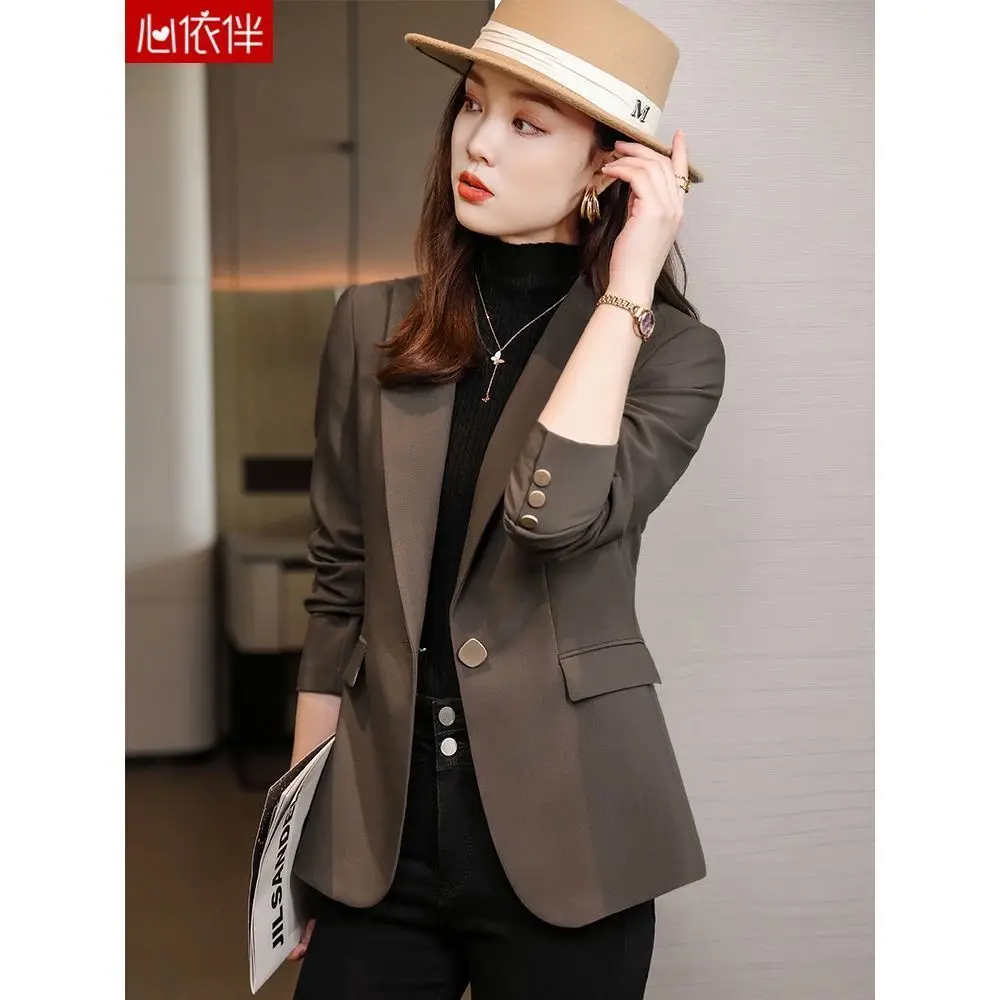 Capable Intellectual Notched Button Loose Solid Color Blazers Formal Office Lady 2022 Women\'s Clothing Thin Autumn Winter Casual