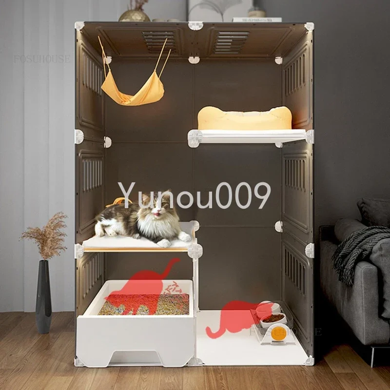 Cat Cages Home Indoor Multi-storey Cat Villa Litter One Super Large Space Cat Cage House with Pulley Pet Product Transparent