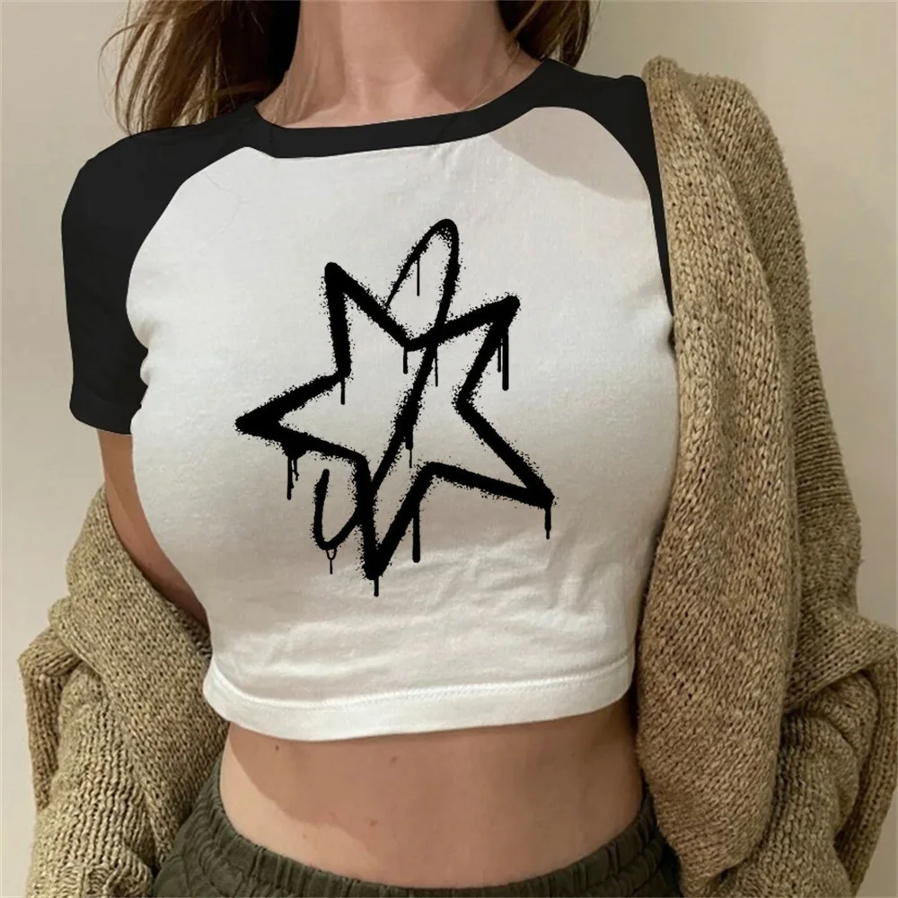 

Y2k сексуальные укороченные топы укороченный топ gyaru harajuku гранж винтажная укороченная уличная одежда фея милые футболки для девочек y2k