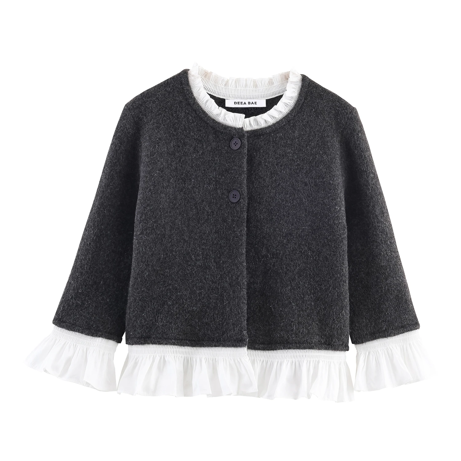 

Европейская и американская осенняя новая женская одежда 202, повседневная темпераментная простая вязаная куртка из поплина с круглым вырезом