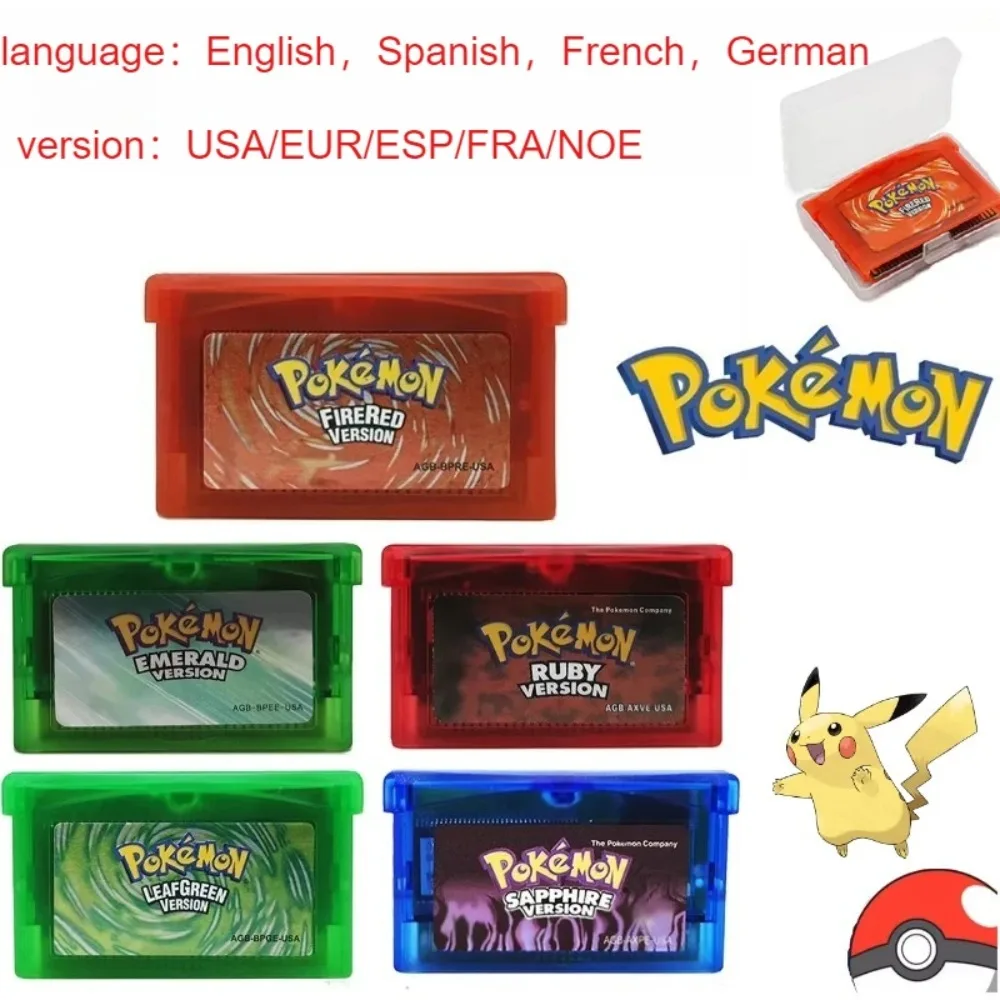 32Bit HQ Pokémon GBA Cartridge Game Boy Advance Emerald FireRed LeafGreen Sapphire Ruby Game Card view 6