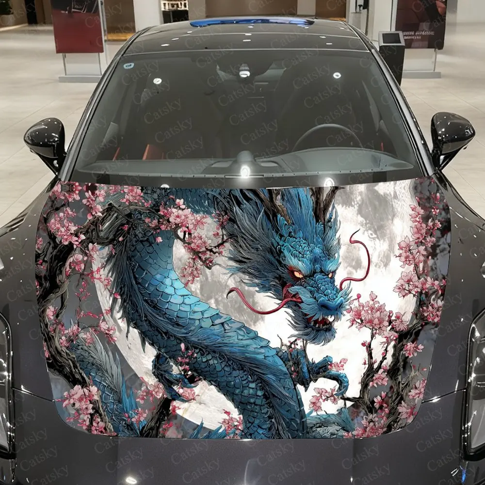 

Виниловая пленка для автомобиля Azure Cherry Blossom Dragon Shadow, водонепроницаемая наклейка на капот автомобиля из ПВХ, самоклеящиеся устойчивые к царапинам наклейки