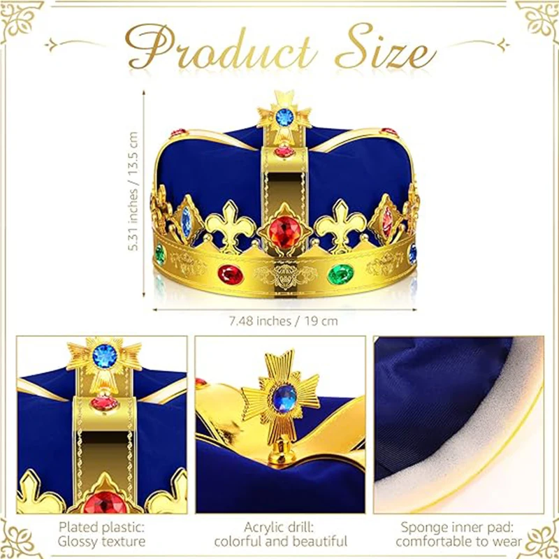 Funny Party Hats Adjustable Royal King\'s Crown for Birthday Party Coronation Baby Shower Christmas Prom cosplay King Costume