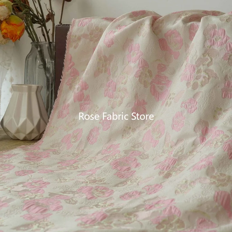 1 Meter Elegant Pink Embossed Flower Jacquard Brocade Fabric Spring Women Dress Handbag Diy Sewing Fabric