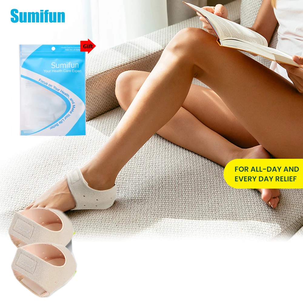 2Pcs/pair Beige Plantar Fasciitis Gel Heel Protectors Women Men Heels Spur Pain Relief Dry Cracked Heel Support Cushion Inserts