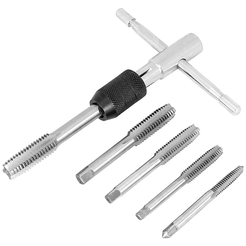 

Portable 6pcs T-type Tap Wrench Set Drill Set Hand Tapping Tools Machine Screw Thread Tap Twist Bit M3/M4/M5/M6/M8 DIY Tool