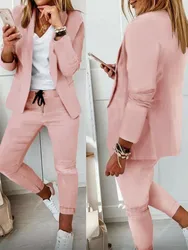 Casual Suit Two Pieces For Women Fashion Sets 2023 Autumn Female Turndown Collar Single Breasted Solid Blazer And Pants Set