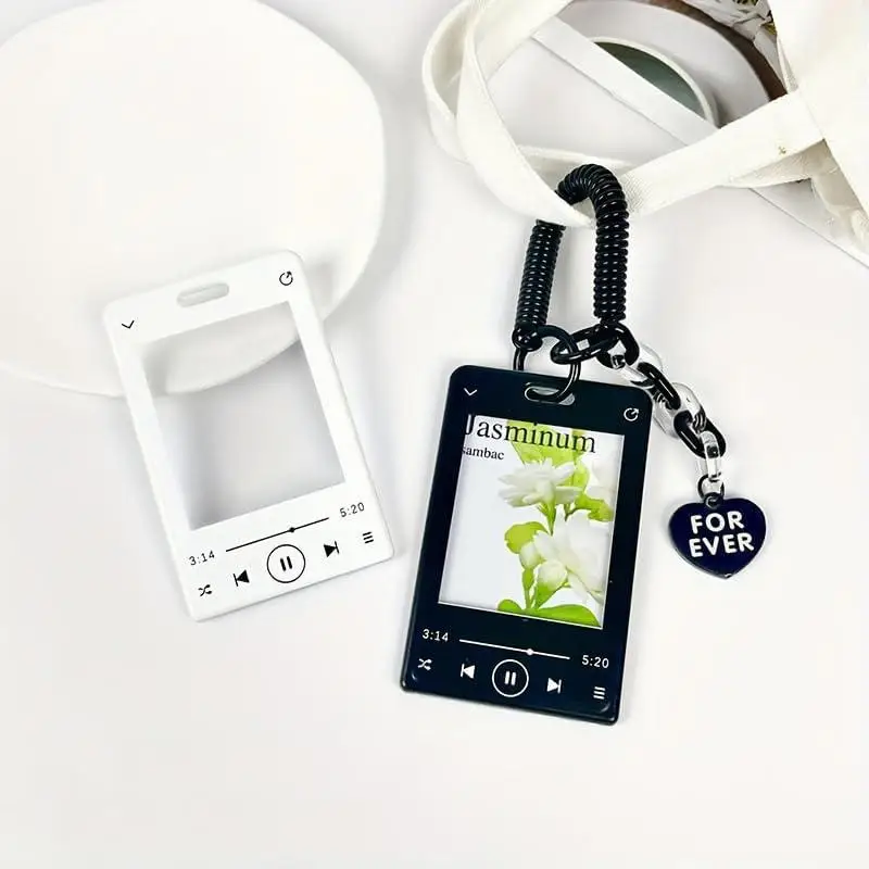 Black Keychain Retractable Reel with Clear ID Card Holder Student Pass Sleeve for KPOP Album Cards Colorful Collectors Accessory