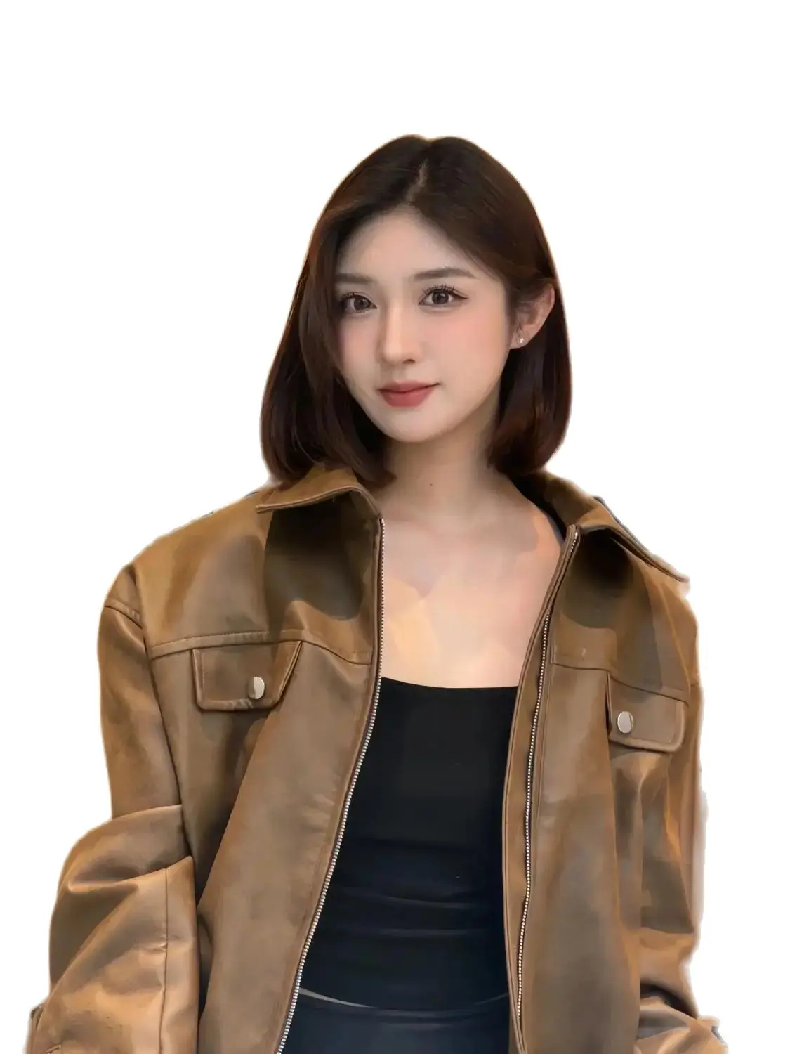 Korea Retro Brown Leather Coat Women's Spring Autumn Outwear Large Size Unique Jacket Temperament Fashion Short Tops