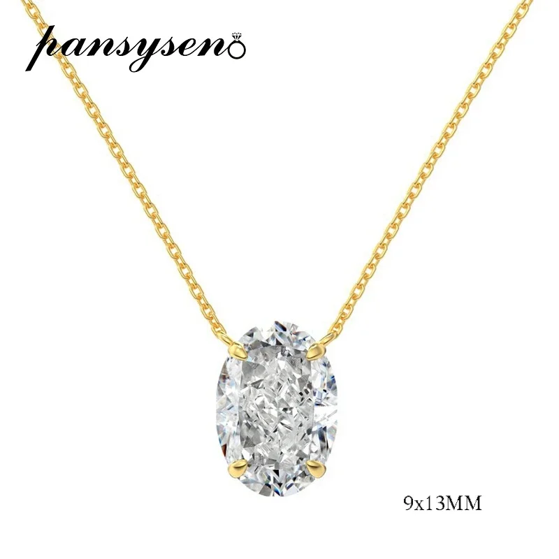 

PANSYSEN 18K Gold Plated 925 Sterling Silver Crushed Ice Cut High Carbon Diamond Pendant Necklace Women Wedding Party Jewelry