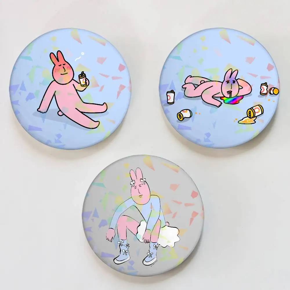 Funny My Friend Rabbit Pink Meme Round Badge Lapel Pins for Backpacks Briefcase Laser Brooch Clothes Gifts