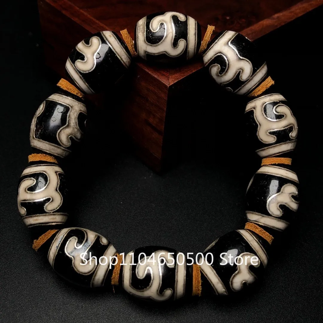 

Tibetan black and white filigree green Tara dzi bead bracelet agate treasure bracelet necklace accessories bead separator jewelr