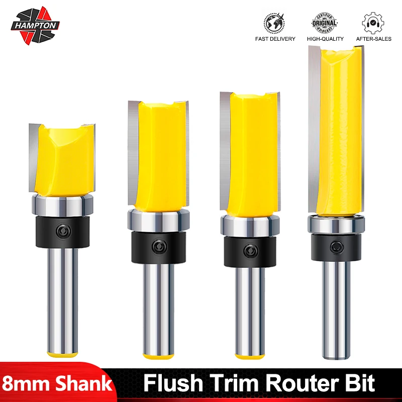 

Hampton 8mm Shank Bearing Flush Trim Router Bit Straight End Mill With Bearing Tungsten Carbide Milling Cutter for Woodworking