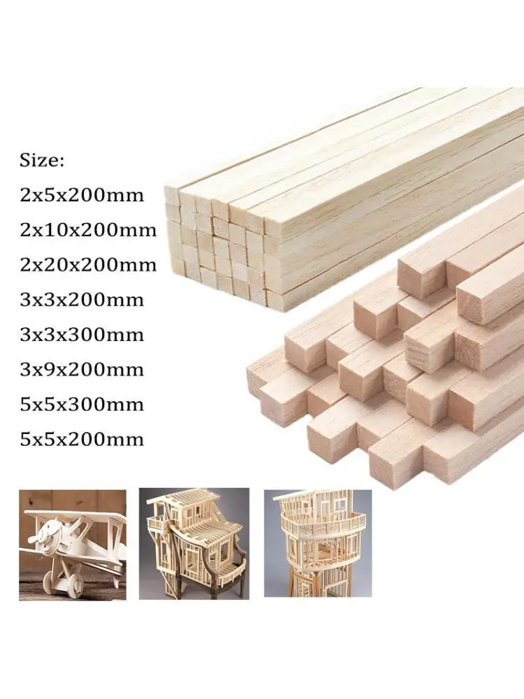 20/50pcs Basha Wood Chips DIY Square Cudgel Model Toys Building Carving Handicraft Educational DIY 2/3/5mm
