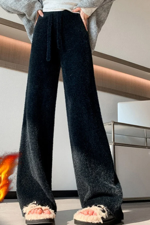 

2025 новые модные утолщенные широкие брюки, женские зимние мягкие восковые драпированные прямые плюшевые брюки длиной до пола, XT1646