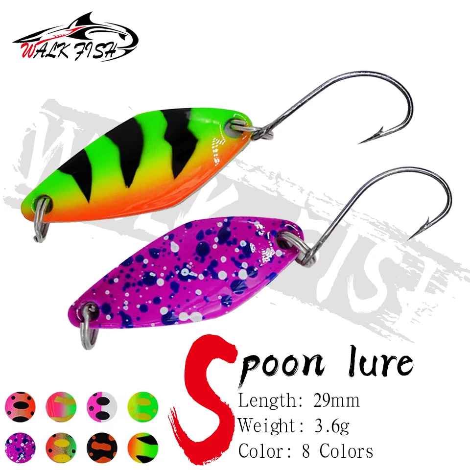 SPAZIERGANG FISCH 1Pcs 3,6g 29mm Löffel Köder Forelle Locken Metall Bunte Malerei Kupfer Künstliche Angeln Lockt Forelle barsch Angeln Getriebe