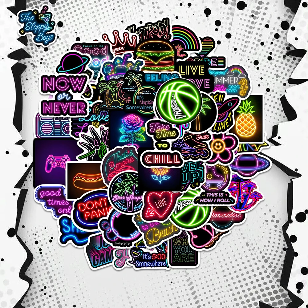 10/30/50pcs Cool Cartoon Neon Lights Graffiti Stickers Esthetische Decals Laptop Koelkast Plakboek Dagboek Decoratie sticker Kid Speelgoed
